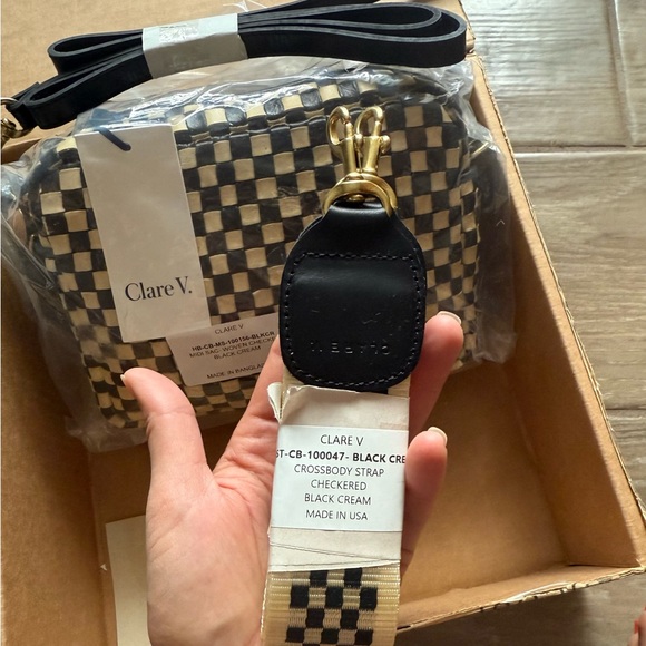 Clare V Black and Cream Checkered Bag Midi Sac - Picture 2 of 2